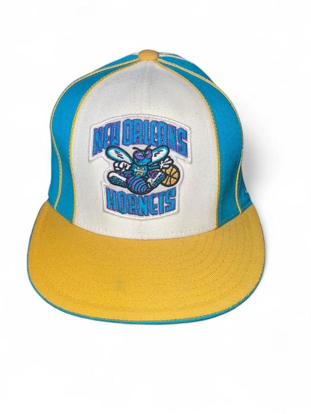 New Orleans Hornets Throwback Reebok NBA Fitted Hat Teal/Yellow/White